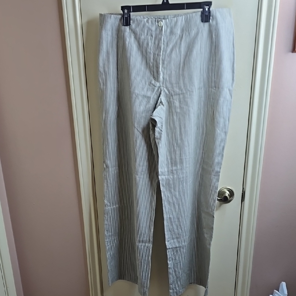 Chico's Stripped Olive Green Wide Leg Trousers Size 3 (16) NWT